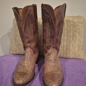 Lucchese Two-Tone Orstrich Full Quill Western Boots Mens Size 9D